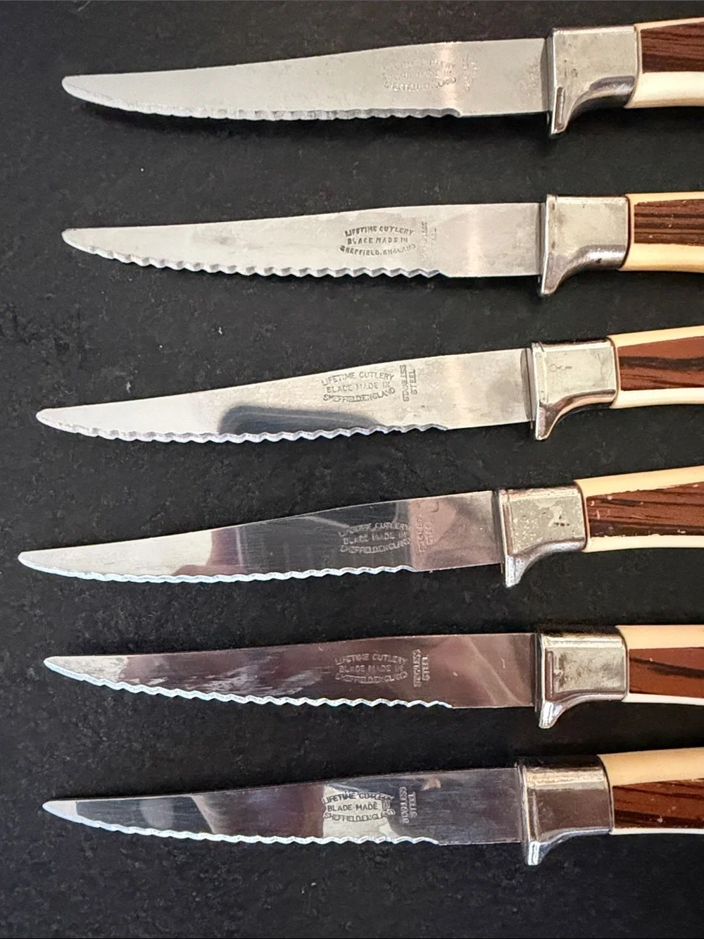 Vintage Country Sheffield England Steak Knives Floral Inlay - Set of 6
